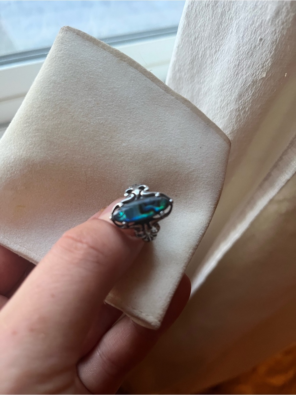 Sterling Silver Blue Green Calibrated Abalone Statement Ring Size 6